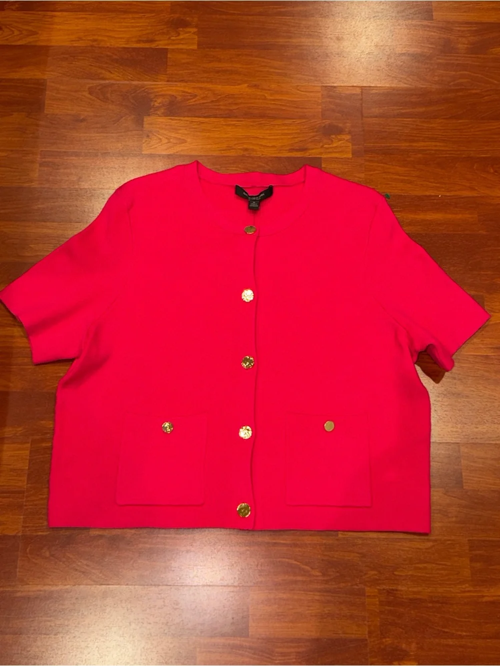 Marc New York Hot Pink Short Sleeve Button Knit Cardigan Sweater M Gold Buttons